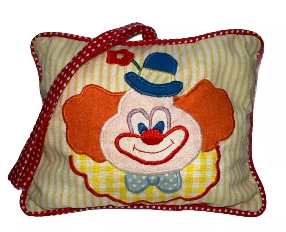 Vintage House Of Hatten Clown Music Box Pillow Yellow Red Wind Up Nursery Decor